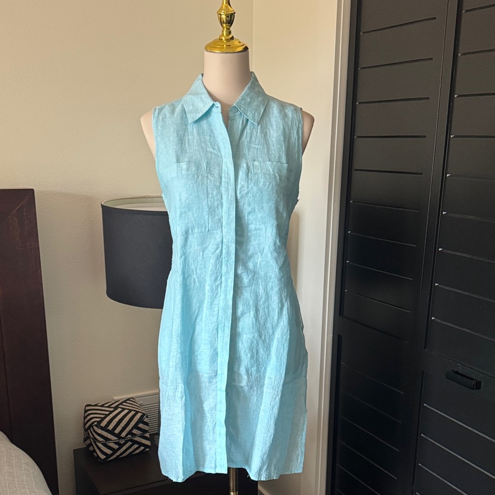 Chico's Light Blue Sleeveless Shirt Dress